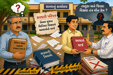 સિનિયર શિક્ષક ને બાજુ પર મૂકી જુનિયર શિક્ષકને અપાયો આચાર્યનો ચાર્જ! શાંતિ મિશ્ર શાળામાં સરકારી પરિપત્રના ધજાગરા